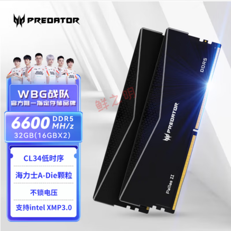 宏碁掠夺者（PREDATOR）DDR5银翼凌霜16G*2套装6600/6400频率海力士A代C32时序 32GB 海力士A-Die x 黑色(海力士颗粒) 1GB 1条 6600MHz C34时序