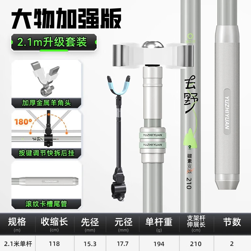 漁之源（Yuzhiyuan）釣魚炮臺支架魚竿架大物魚竿支架釣箱臺釣地插碳素架桿手竿 2.1m 【大物加強】推薦7.2大物竿