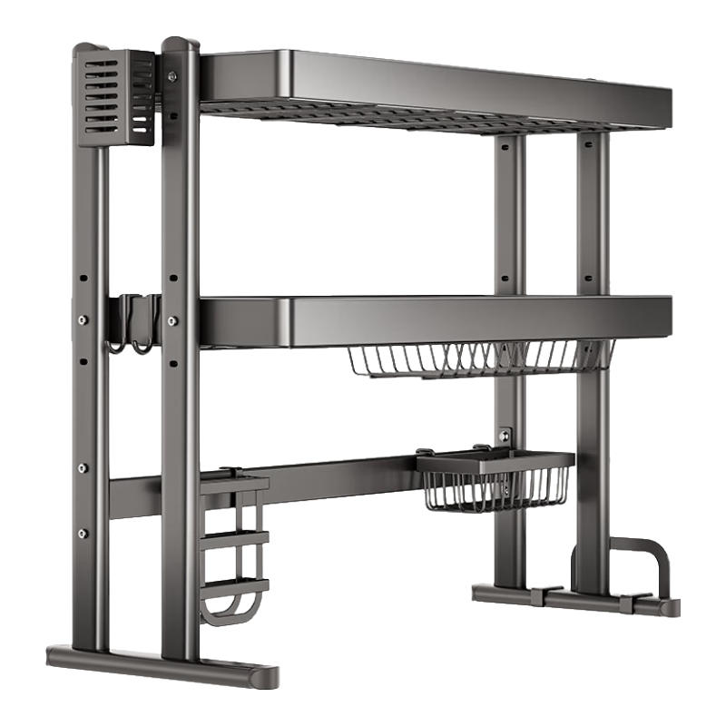 美廚物語(yǔ)廚房水槽置物架瀝水碗架碗盤(pán)置物架洗碗碟架水池瀝水籃收納用具架 雙層【灰-方管款】55cm標配