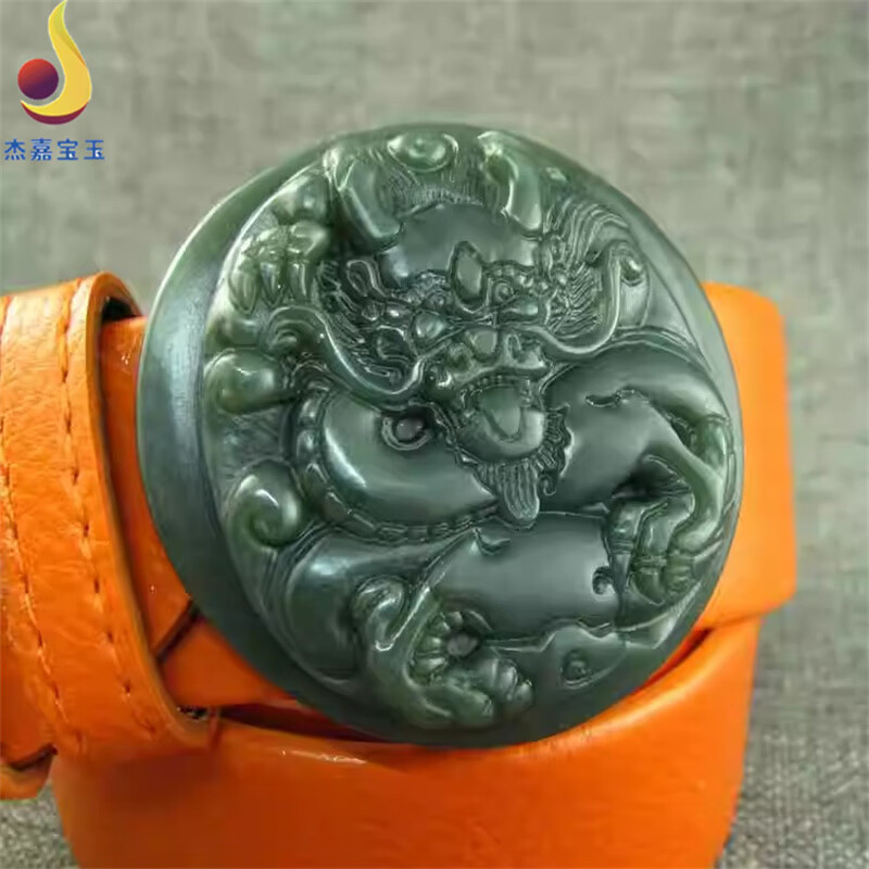 杰嘉宝玉原创和田玉青玉龙皮带扣腰扣龙腾四海男士腰带玉石挂件腰佩证书