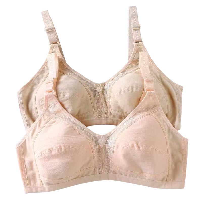 浪莎（LangSha）中年媽媽蕾絲內(nèi)衣女聚攏收副乳夏季白色純棉超薄美背無鋼圈文胸罩 膚色+杏色【舒適透氣】 XL -38/85BC通杯 【送延長扣】