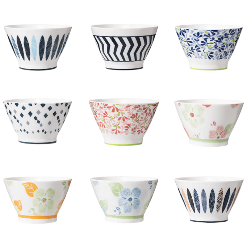 貝瑟斯 陶瓷碗 家用吃米飯碗陶瓷面碗可微波小湯碗 4.5寸4個(gè)裝