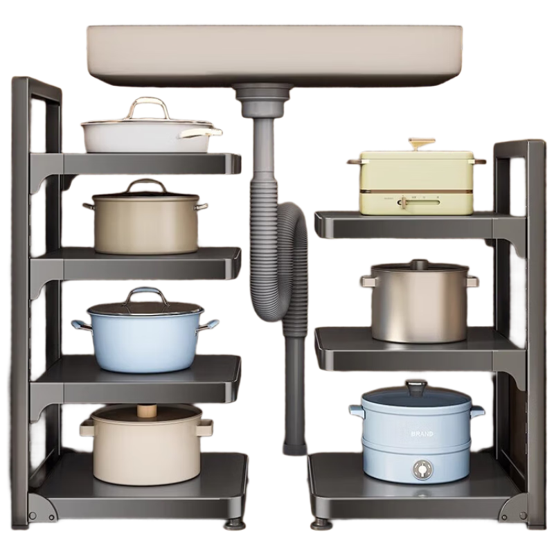 加度厨房锅具收纳架多层置物架橱柜内分层水槽下台面落地多功能锅架子