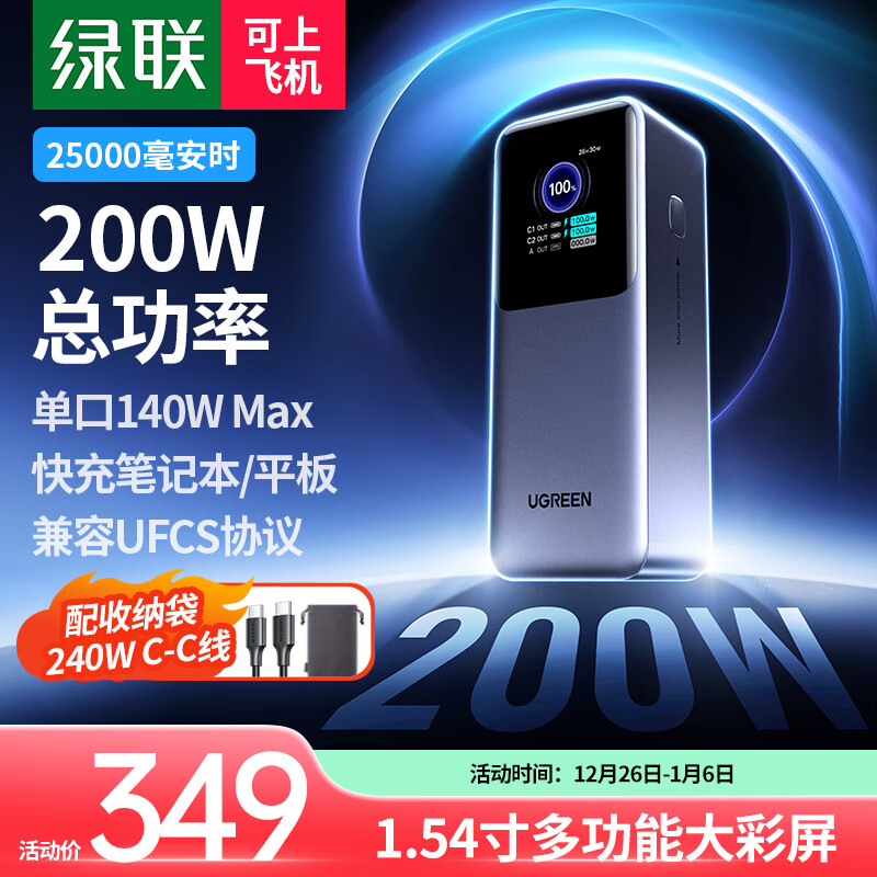 ������UGREEN��������Pro�ʼǱ���籦25000����200W/PD140W��� ���Ϸɻ������������ƶ������Դ ���õ����ֻ�