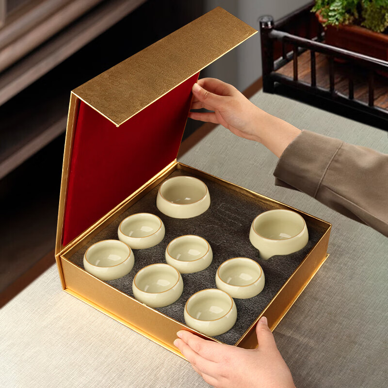 番易耐热功夫小茶杯加厚喝茶品茶带杯架茶杯带把玻璃茶杯小杯子