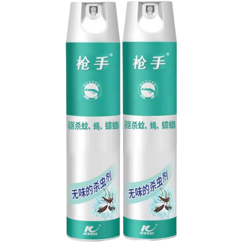 槍手(GUNNER)殺蟲氣霧劑600ml無味滅蚊蟑螂藥毒蒼蠅飛蟲克星室內噴霧劑家用 槍手殺蟲氣霧劑2瓶 600ml