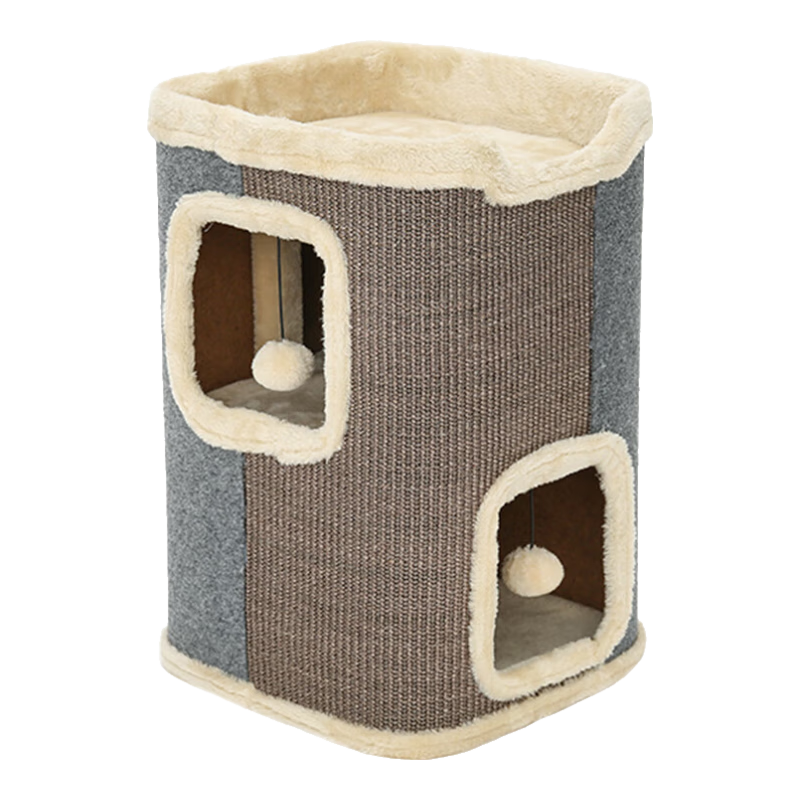 華元寵具（hoopet）貓窩貓爬架一體貓樹毛絨保暖貓咪屋雙層貓抓板劍麻桶貓玩具貓爬架 雙色劍麻貓抓桶+毛毯【保暖】