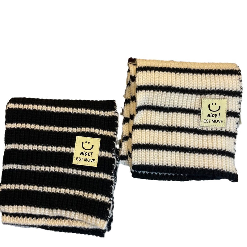 |【优选】韩系儿童秋冬季男女宝宝围巾个性贴标条纹防风保暖百搭时 条纹围巾-米色-1条 1