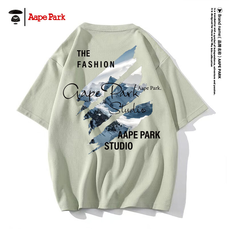 Aape Park圆领短袖t恤男夏季2024新款半袖ins潮重磅宽松情侣衣服 苔鲜绿 8903 升级款 XL