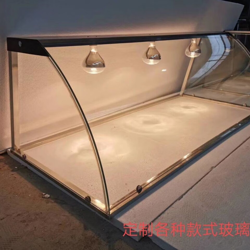 定做不锈钢防尘罩玻璃罩子熟食柜小吃店摆摊卤味肉玻璃柜台展示柜 B款前弧形封闭后带门属于定