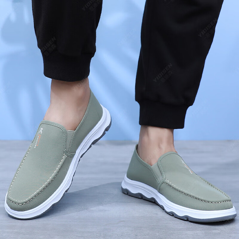 意迪森2025春季新款男士休闲鞋高端商务软底一脚蹬百搭鞋加宽鞋头不挤脚 灰色 单层 38 (240mm)