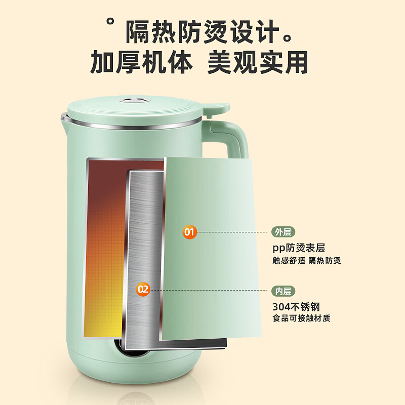 LOTOR迷你豆浆机家用小型破壁机五谷杂粮全自动免过滤1-2人食3米糊榨汁机 绿色 1L 大屏款