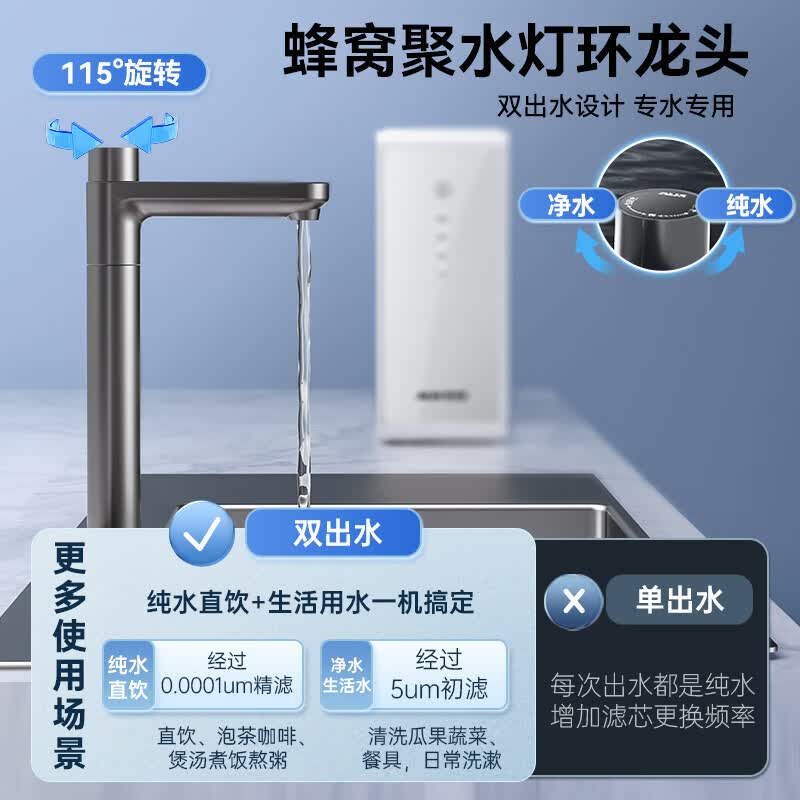奥克斯（AUX）净水器家用1000G流速厨下式ro反渗透双出水直饮一体机壁挂式餐边柜即热管线机净饮机套装 【性能冷热套餐】净水器+管线机