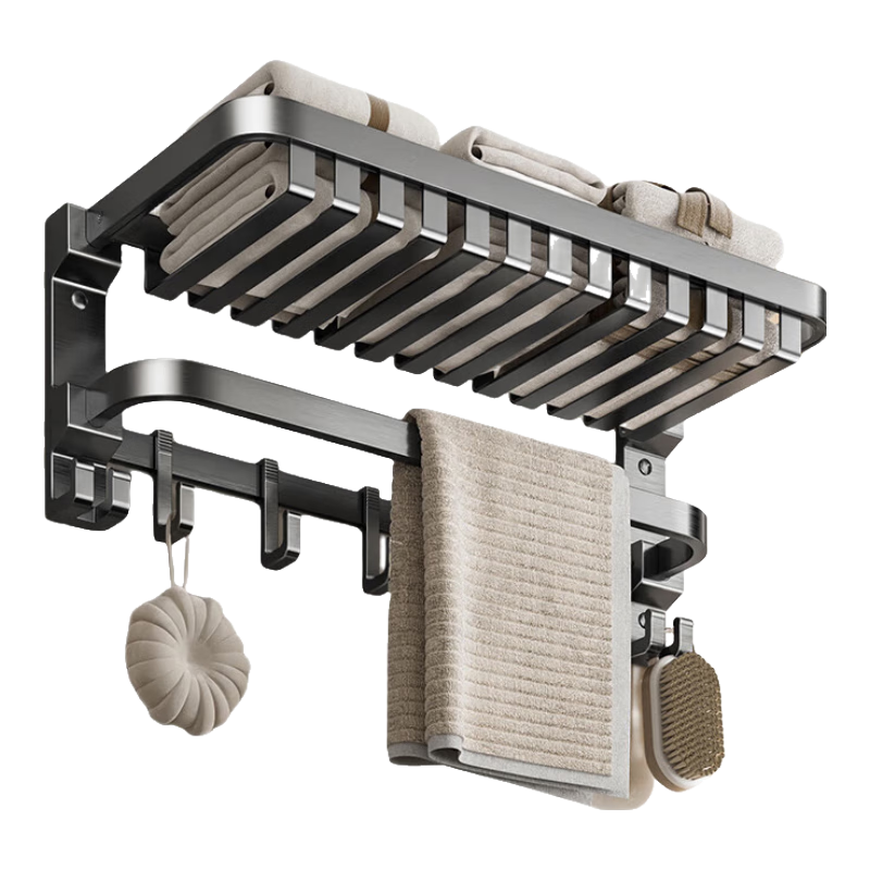 卡貝(cobbe)浴室置物架衛(wèi)生間免打孔毛巾架廁所槍灰浴巾架掛件太空鋁收納掛鉤