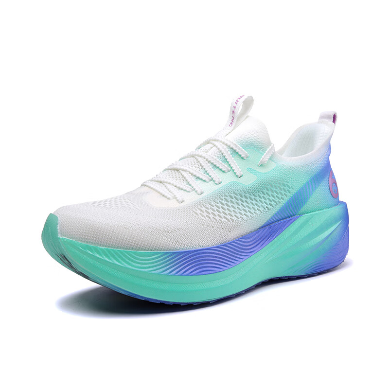 辉腾HUITENG【辉腾LIGHTNING】闪电全掌碳板竞速马拉松跑鞋轻便透气跑步鞋 风铃草---蓝绿渐变 44 (270mm)