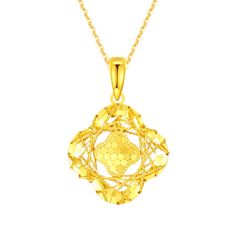 中国黄金（CHINA GOLD）碎冰冰四叶草黄金项链女足金吊坠结婚纪念日生日礼物女送女友老婆 足金吊坠约1.5-1.6g【配足金链约1.7g】