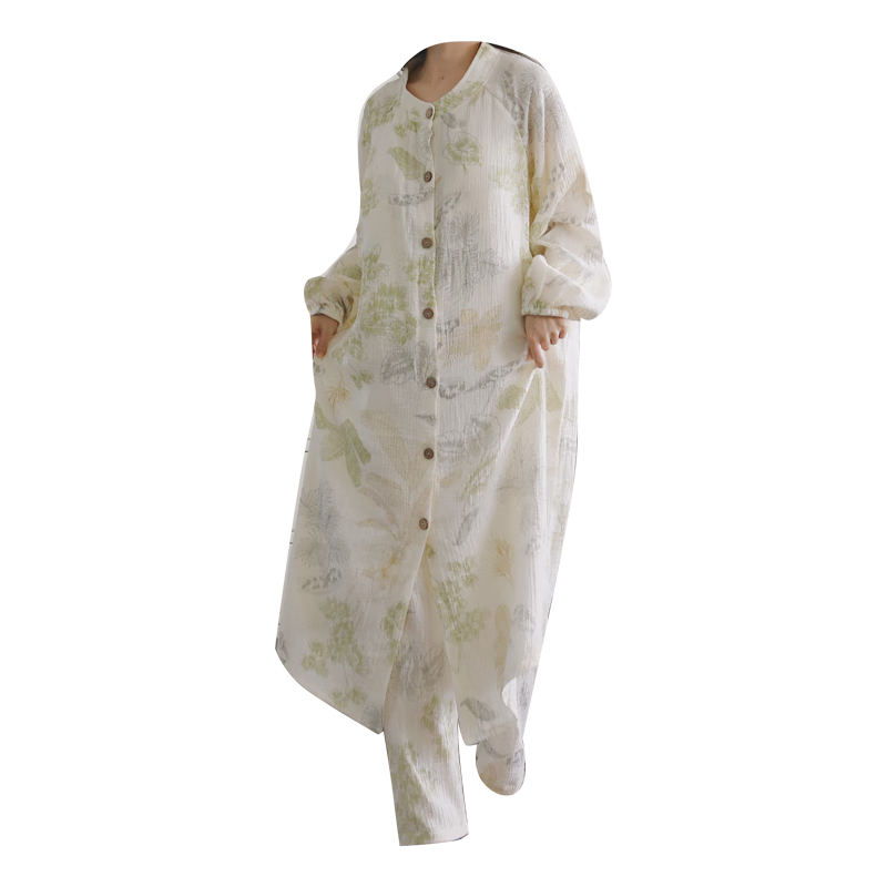 芬也（FENYE）哺乳睡裙醫(yī)院待產(chǎn)裙孕婦生產(chǎn)服進產(chǎn)房紗布長款月子服套裝 XXL