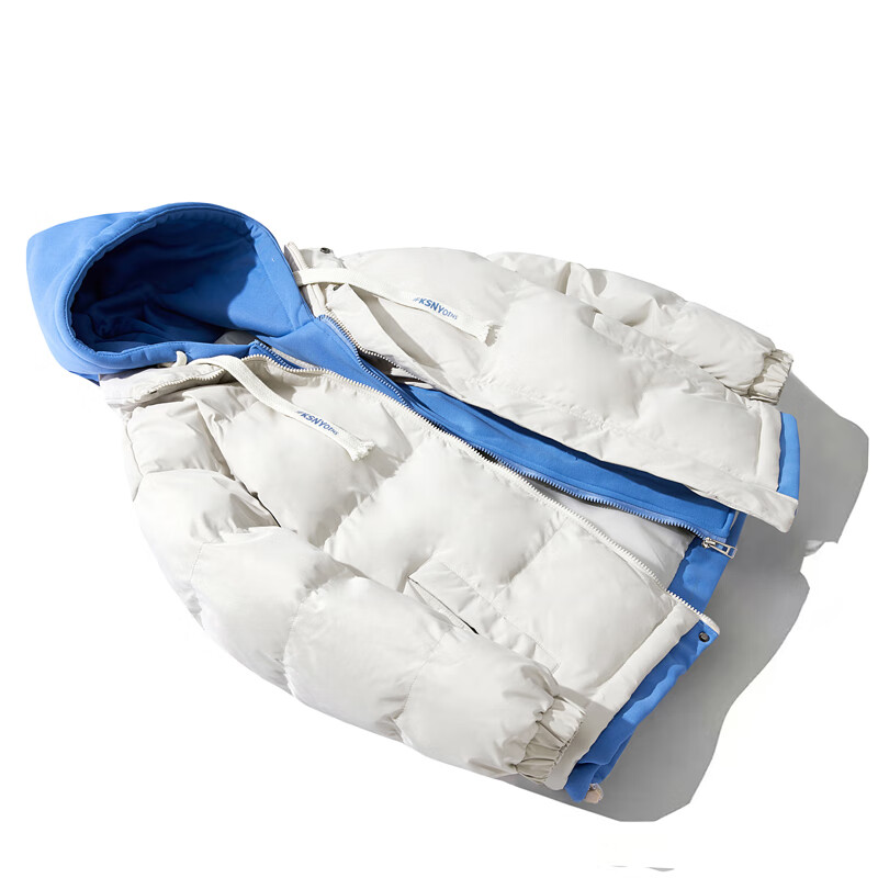 NASAR-FARM潮牌外套棉衣服男学生宽松加厚连帽假两件保暖外套联名男生上衣服 YFM062-米白色 XL（130-150斤）