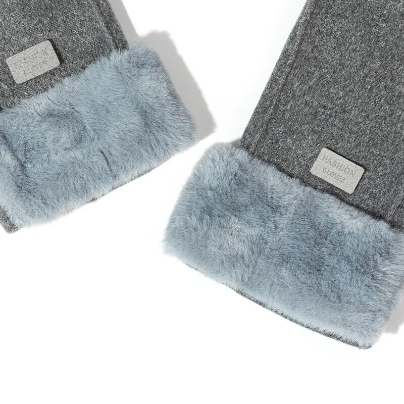 达芬奇密码 秋冬季开车可触屏加绒保暖防风防寒手套女 毛口 灰色 均码