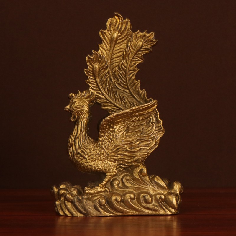 妙如意 铜凤凰摆件铜汉凤客厅玄关酒柜龙凤呈祥装饰工艺品 铜凤凰长8*