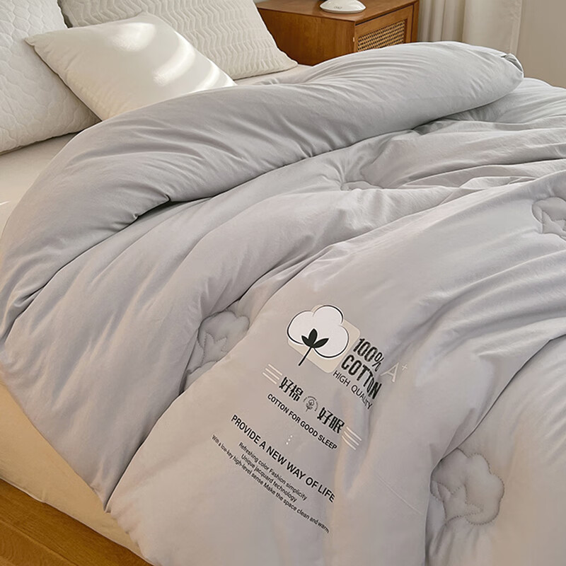 途波列蓬松天竺棉棉花冬被优质新疆长绒棉填充棉花被棉花冬被 Ln.竺棉/棉花被-灰色 200*230cm 5.8斤春秋被