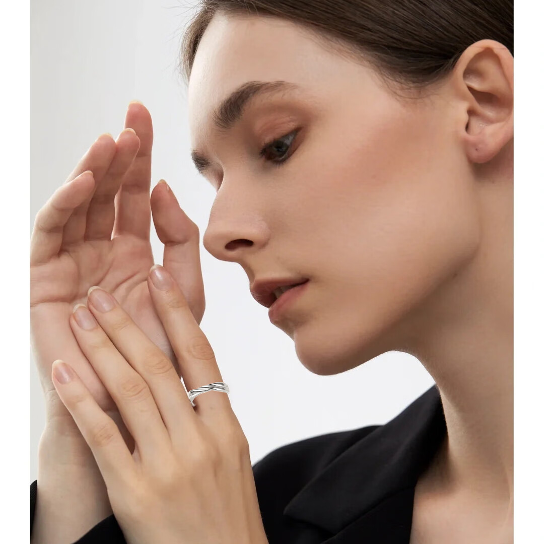 oivsy925纯银戒指女新款小指素圈食指单身戒自律尾戒生日情人节礼物  麻花纯银戒指【925足银2.3K】 +礼盒证书