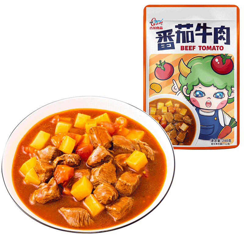 古龙番茄牛肉浇头 240g 加热即食拌饭拌面料理包软装罐头限时包邮