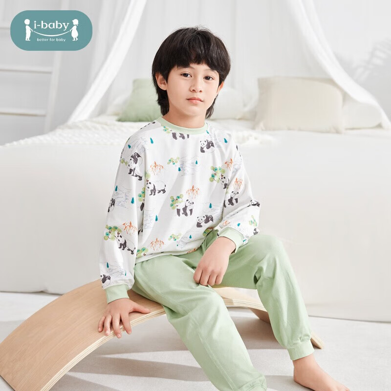 ibaby×outlast太空科技恒温儿童家居服睡衣春夏季男女宝宝小孩套装 国宝熊猫春秋款 90 cm(推荐身高80-90cm)