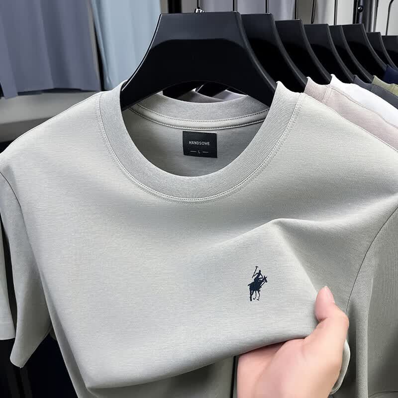 老爷车（LAOYECHE）中年男士短袖T恤男夏季薄款纯色休闲刺绣圆领半袖宽松上衣男 AS2505-1白色 L 推荐115-135斤