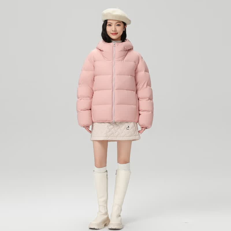 雪中飞新款柔软亲肤面包羽绒服斜插口袋连帽男女同款短款廓形加厚 蜜樱粉|1711 S 160/84A