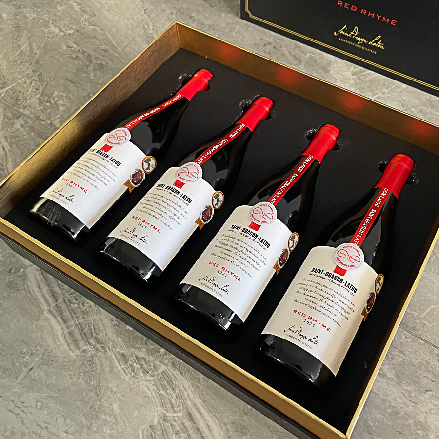圣龙拉途法国进口红酒AOP干红葡萄酒2021年份赤霞珠混酿750ml 4支礼盒装