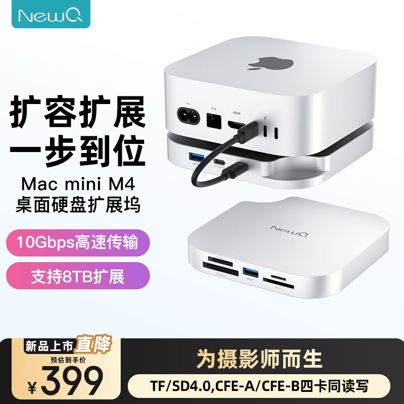 NEWQ Mac mini M4��չ�����M.2Ӳ�̺���չ��CFA/CFB/SD/TF4.0�����������׵�3/4����洢����֧����� ��ɫ������M4/M4 Pro��