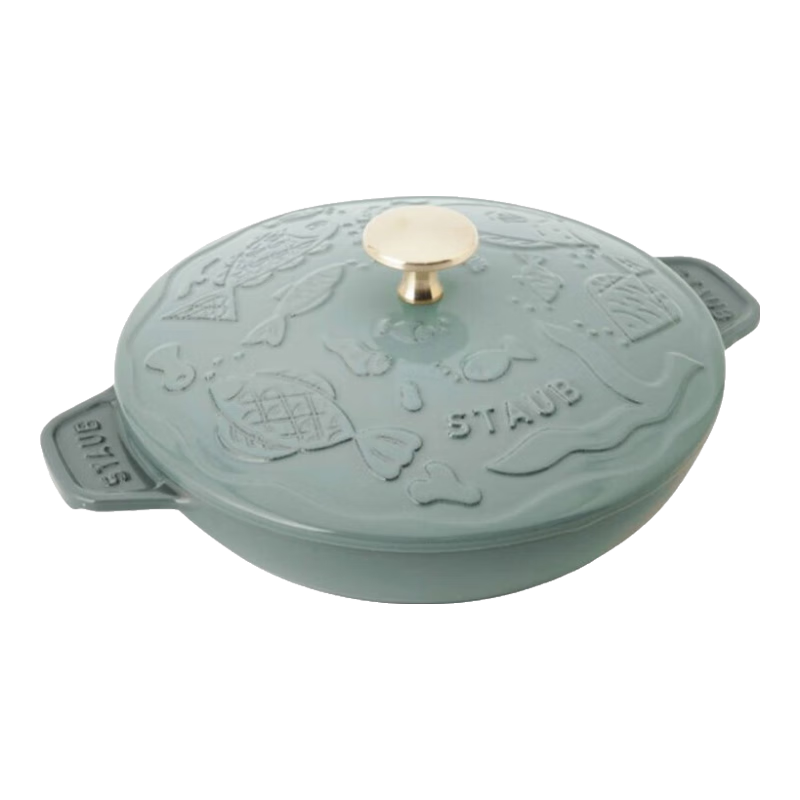 琺寶（staub）法國進(jìn)口限定海洋綺想琺瑯鑄鐵鍋平底煲湯鍋燉鍋炒鍋煎鍋廚房好物 海洋綺想圓形煎盤尤加利綠 20cm