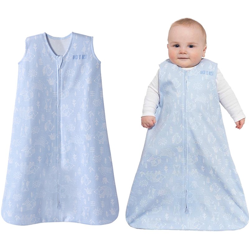 婴童睡袋背心式纯棉婴儿安全睡袋 （春夏薄款） 石蓝森林M(6-12月)4150