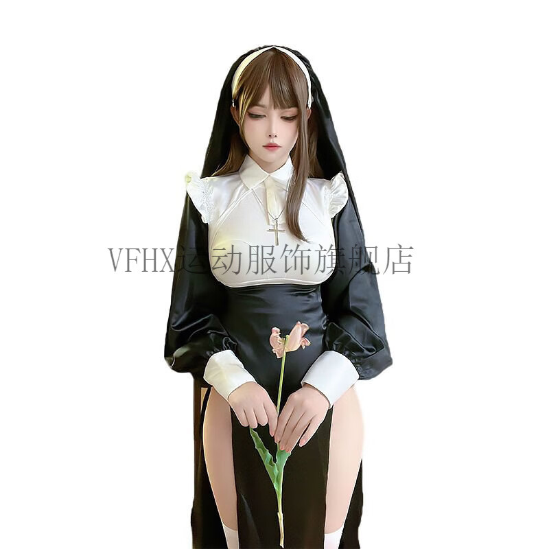 VFHX修女服cosplay服裝性感萬圣節(jié)變裝優(yōu)雅顯瘦女仆風(fēng)連衣裙欲大碼 修女服裝+頭飾（+絲襪） S