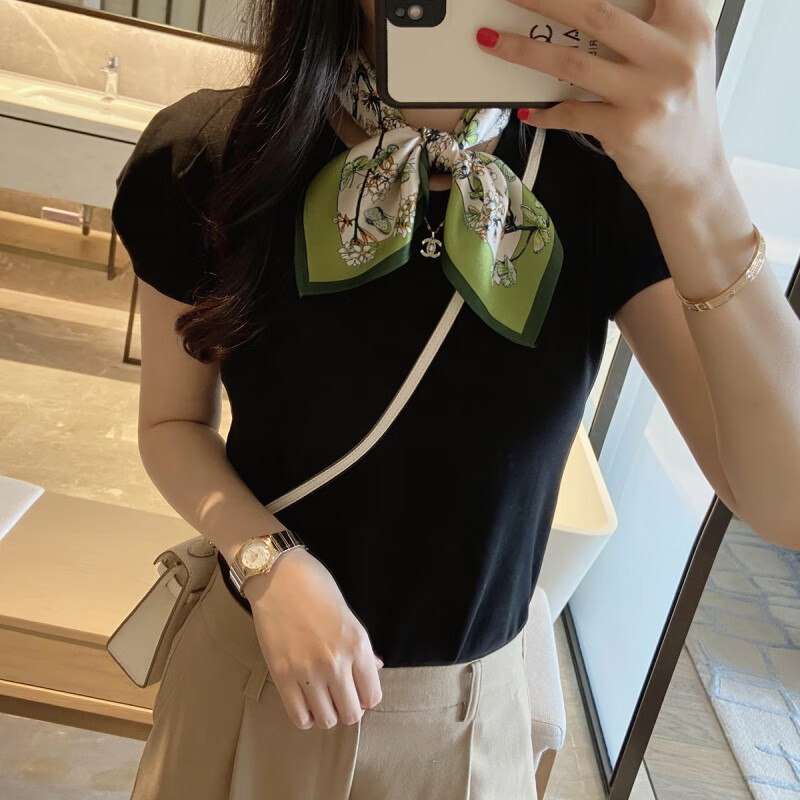 BGUG春秋季花丛蝴蝶真丝围巾装饰小领巾桑蚕丝丝巾小方巾 花丛蝴蝶【限时福利速抢】