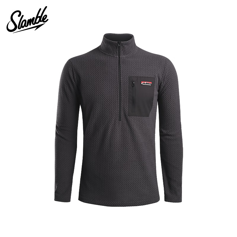 SLAMBLE春季新款立领半拉链加绒套头衫男女运动户外保暖透气上衣 燕麦色 M
