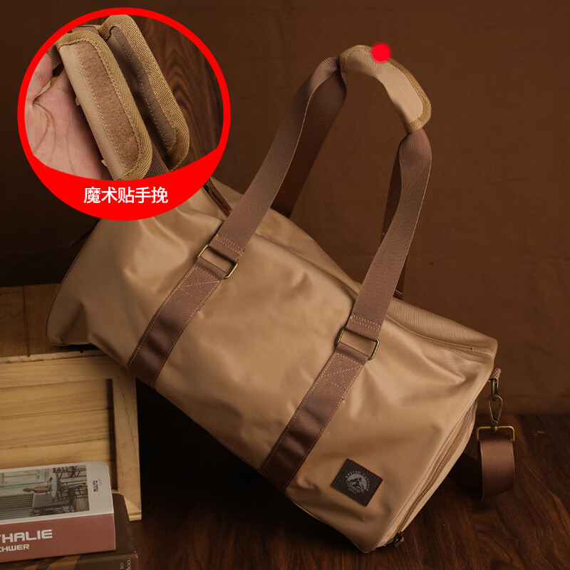 新潮代旅行包男士大容量手提健身包干湿分离男短途旅行包行李运动斜挎包 卡其色