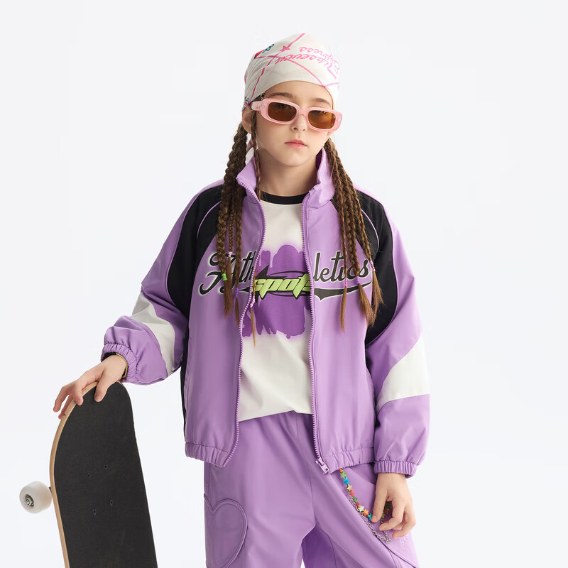 马骑顿(MQD)【三防】MQD套装女童外套2025春秋季新款儿童立领时尚百搭夹克上 浅紫 160
