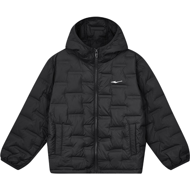 鸿星尔克童装儿童羽绒服男童女童纯色羽绒服冬季新款简约保暖羽绒外套 正黑-绒子含量85% 140 充绒量59g