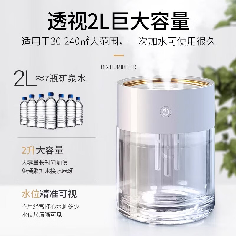 XVVMI加湿器家用办公室桌面透明七彩夜灯无线雾化静音三孔定时香薰机空调房加湿纳米雾低噪音孕妇婴儿用 2L三孔【七彩夜灯+纳米雾化+三喷】