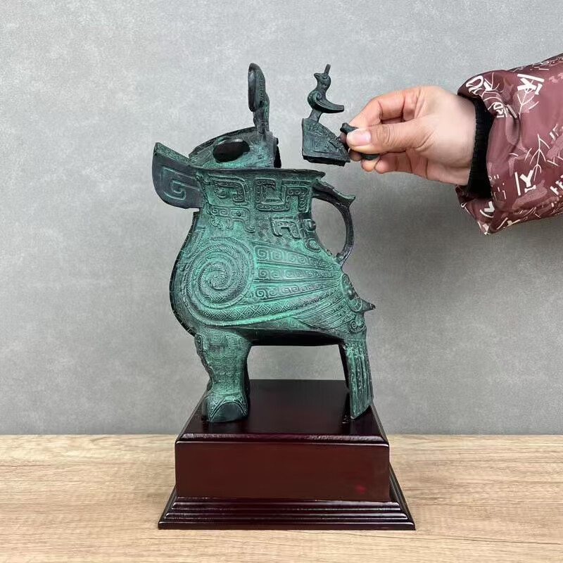 纯铜仿古青铜器妇好鸮尊家居日常兽面纹摆件送礼留念 黑色
