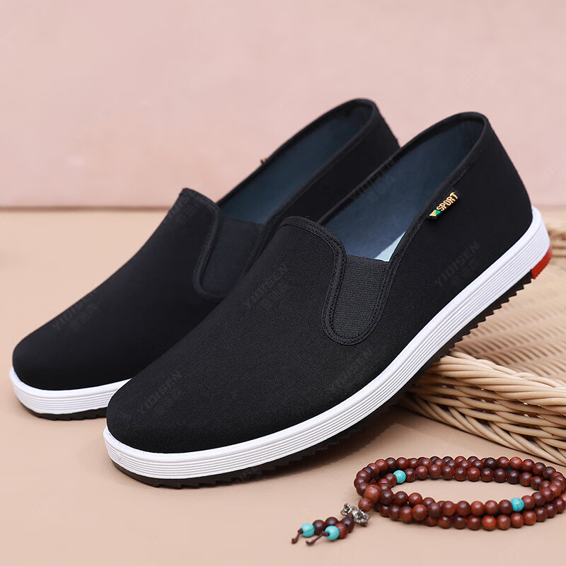 意迪森传统老北京布鞋千层底一脚蹬透气防滑耐磨软底男士平底舒适黑布鞋 黑色 38 (240mm)