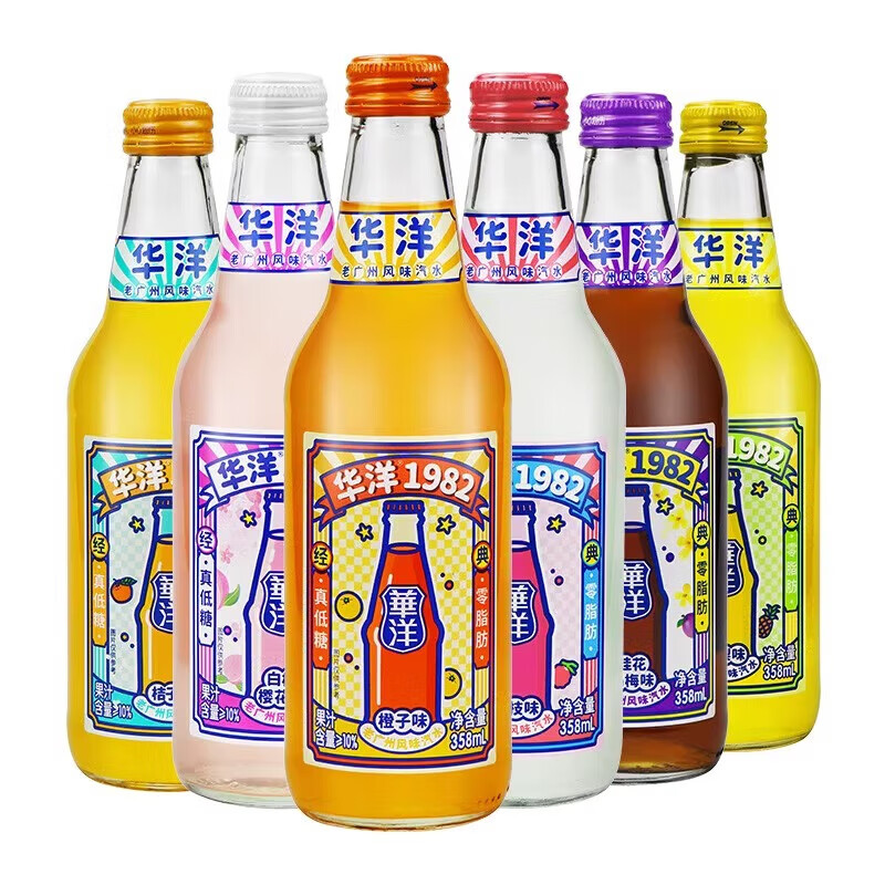 華洋1982汽水500ml*15瓶整箱裝果味汽水橙子鳳梨塑料瓶0卡 【6瓶】隨機3-4口味混合
