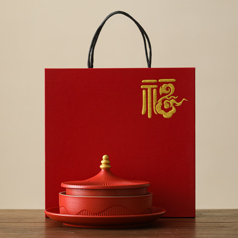 赟婭國潮設(shè)計(jì)文創(chuàng)天壇桌面果盤陶瓷茶點(diǎn)盤新婚慶擺盤禮盒送婦女節(jié)禮物 故宮天壇紅色果盤 禮盒裝
