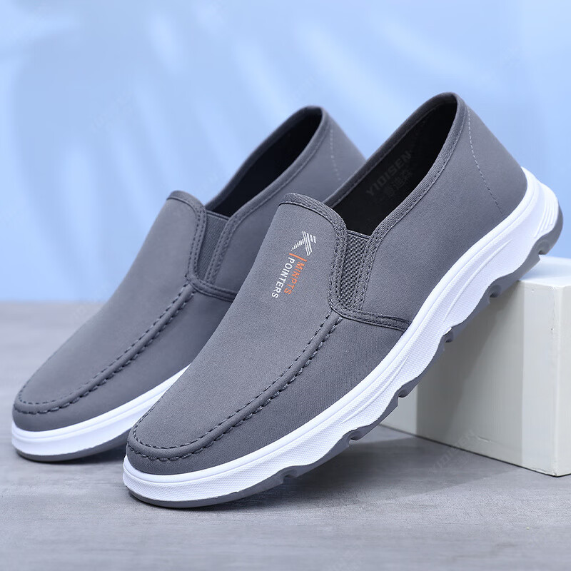 意迪森2025春季新款男士休闲鞋高端商务软底一脚蹬百搭鞋加宽鞋头不挤脚 灰色 单层 38 (240mm)