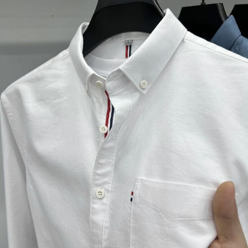 TOMMY JEANS汤米希凯利男士衬衫春秋季休闲全棉免烫口袋商务长袖衬衣男装上衣 绿色 4XL 58190 210斤