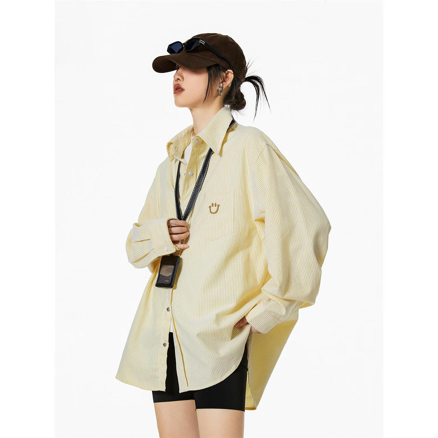 ICH MODE美式复古条纹衬衫女春秋2025新款宽松流行衬衣外套上衣男 黄色 XL