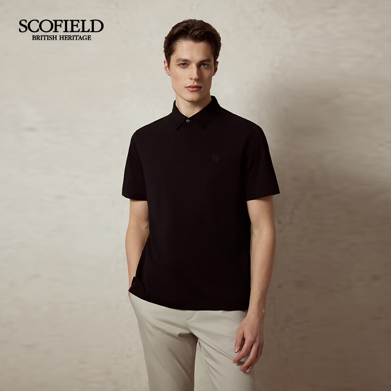 Scofield男士25年夏季新款棉质翻领纯色商务休闲宽松短袖POLO衫 黑色 L (175)