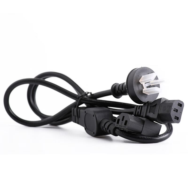 春程三插电源线电源线三孔连接线一分二短线 一拖二三插品字头 无氧纯铜芯1MM粗线芯适用电脑显示器